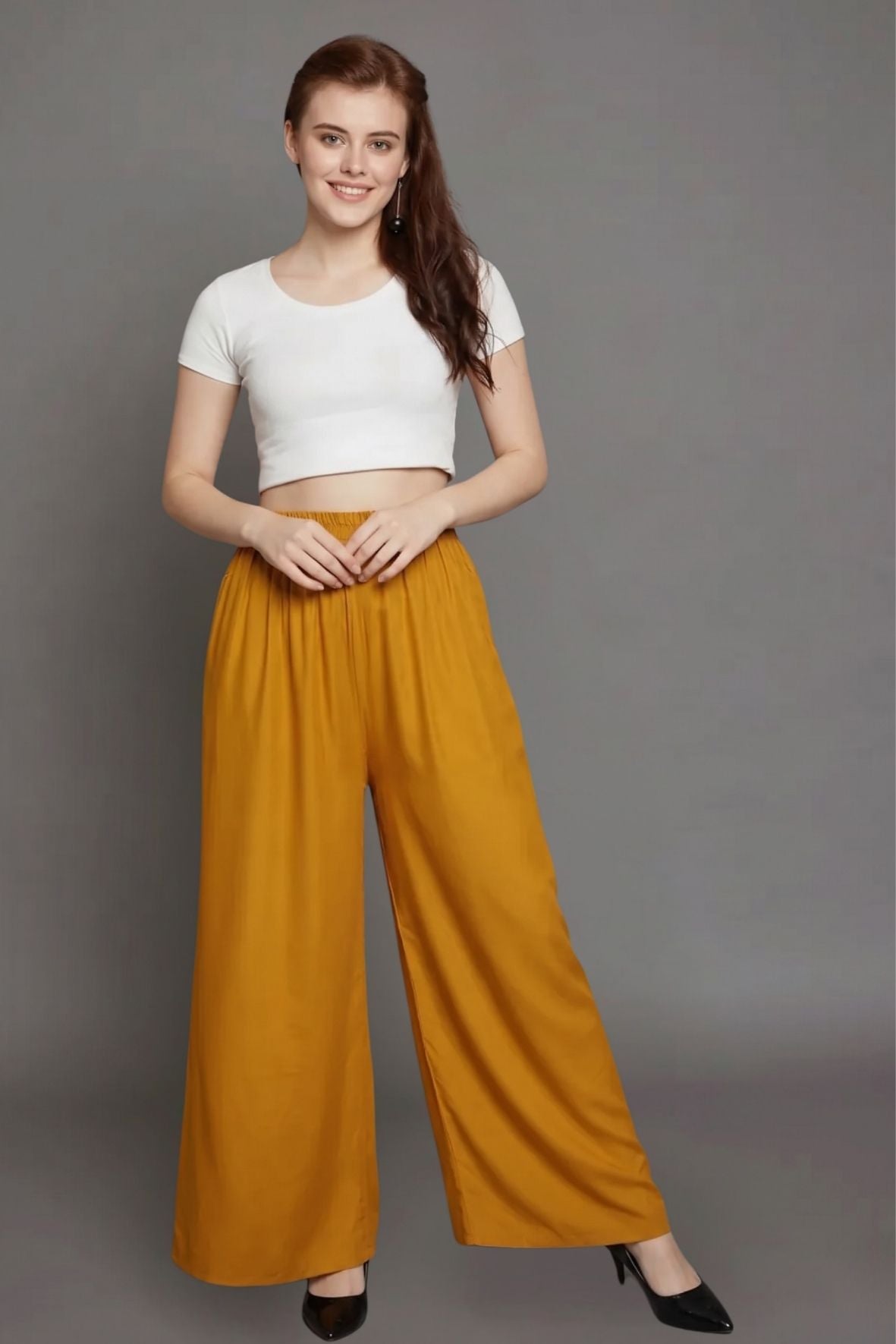 Mustard Plain Rayon Palazzo