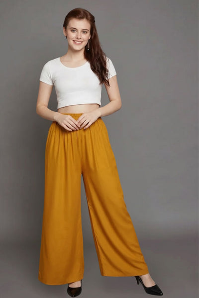Mustard Plain Rayon Palazzo