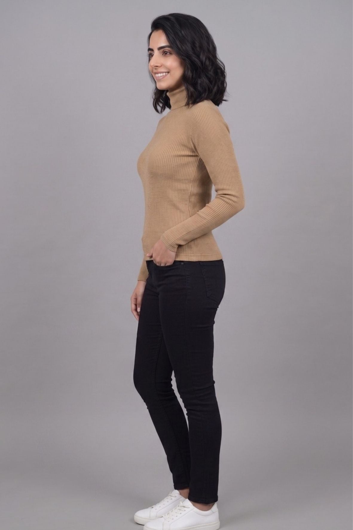 Brown Hi-Neck Crop Top for Women