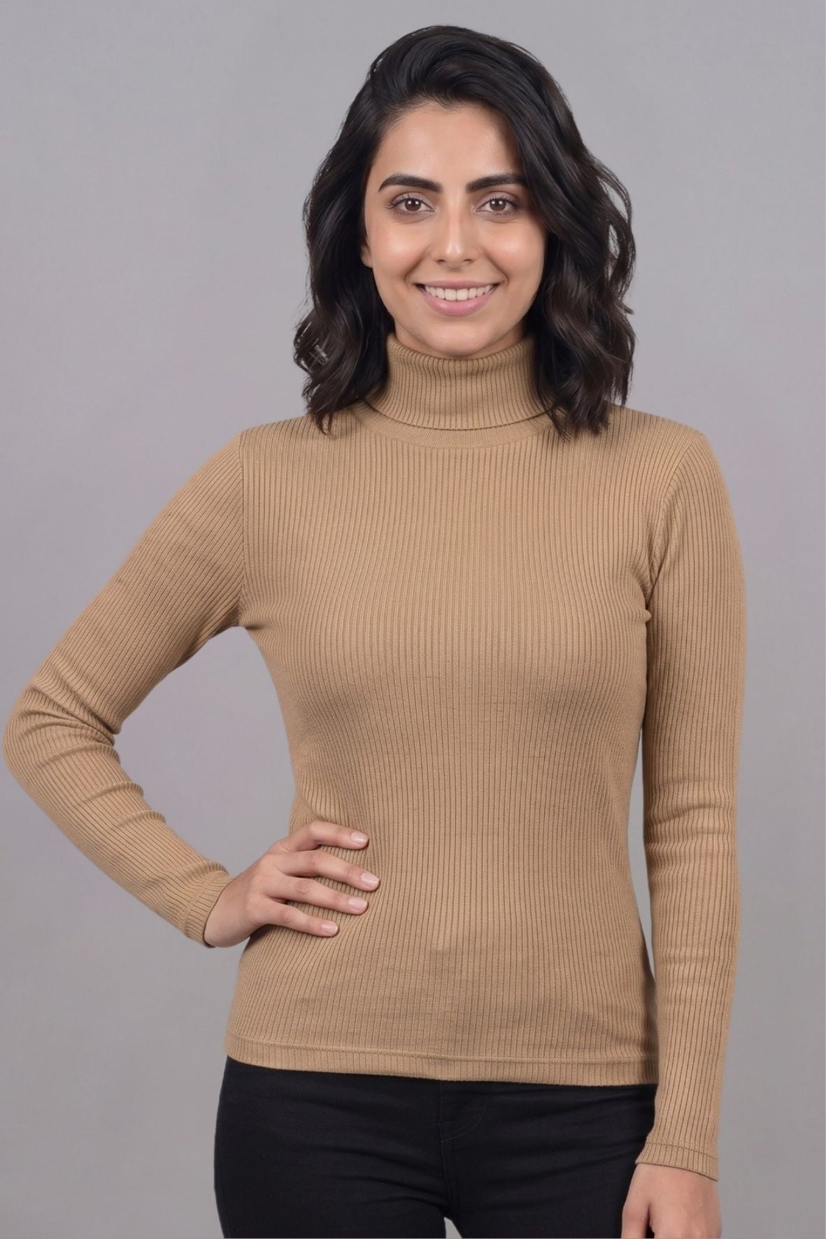 Brown Hi-Neck Crop Top for Women