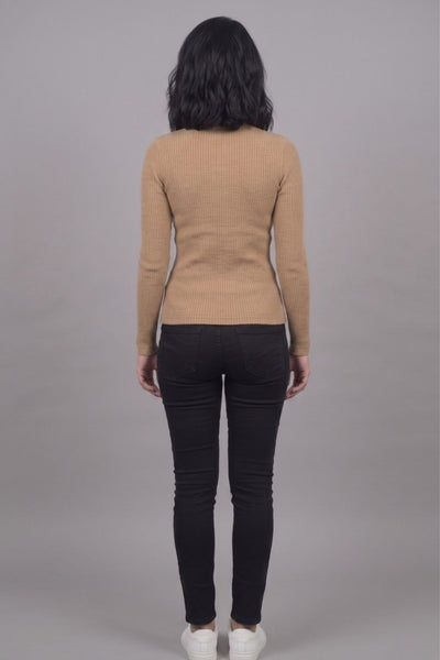 Brown Hi-Neck Crop Top for Women