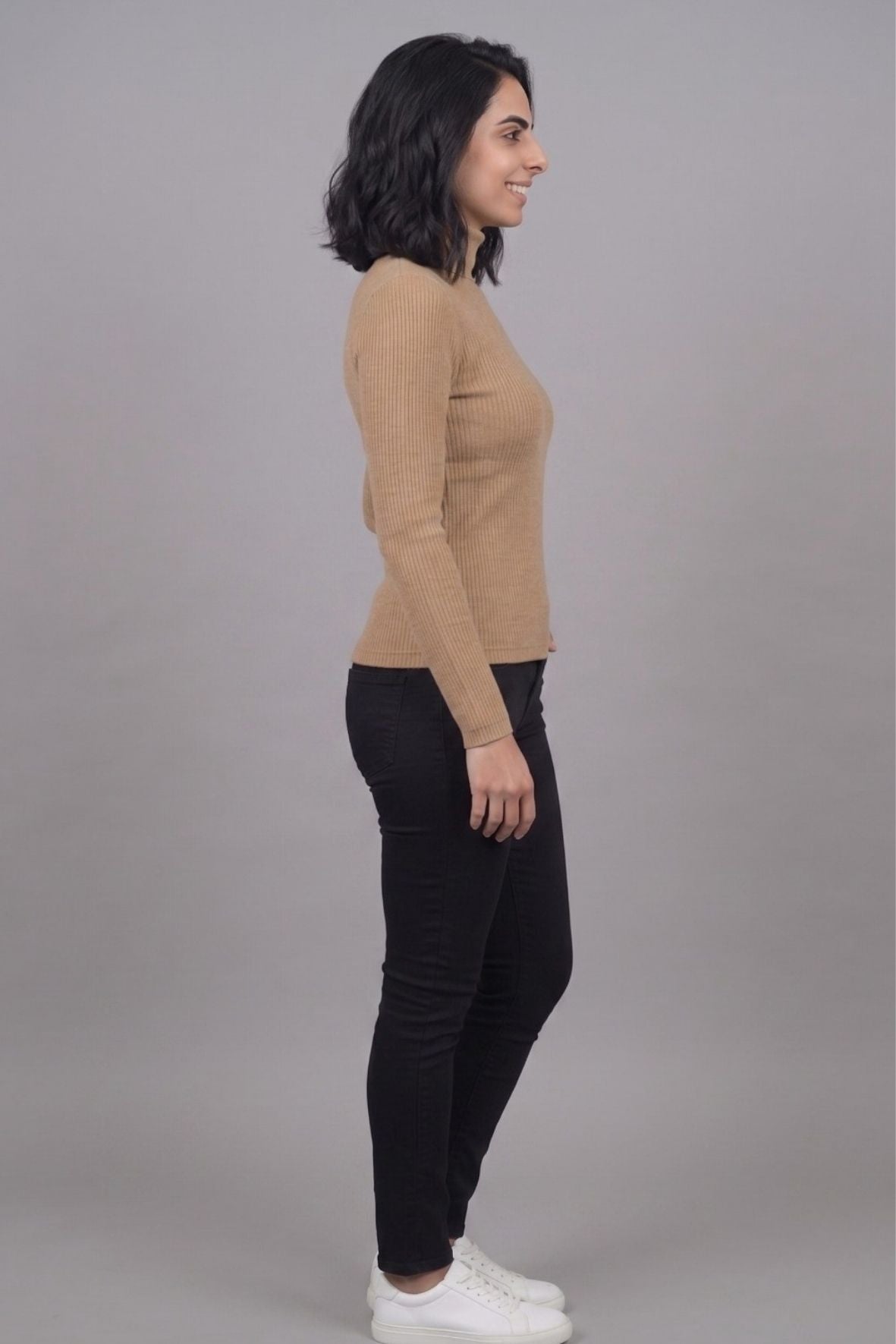 Brown Hi-Neck Crop Top for Women