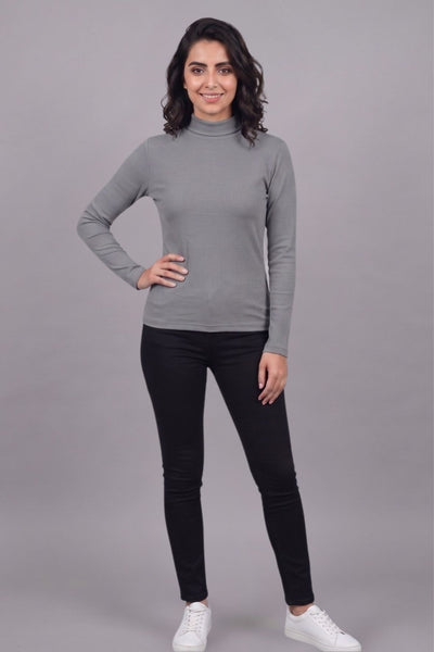 Brown Hi-Neck Crop Top for Women