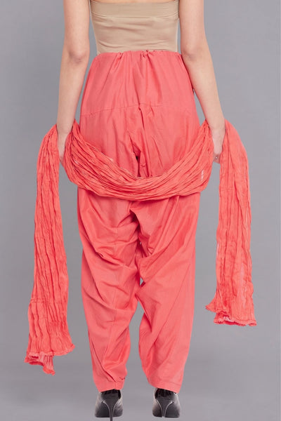 Peach Cotton Plain Patiala with Dupatta