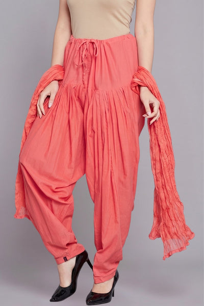 Peach Cotton Plain Patiala with Dupatta