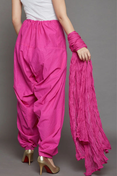 Pink Cotton Plain Patiala with Dupatta