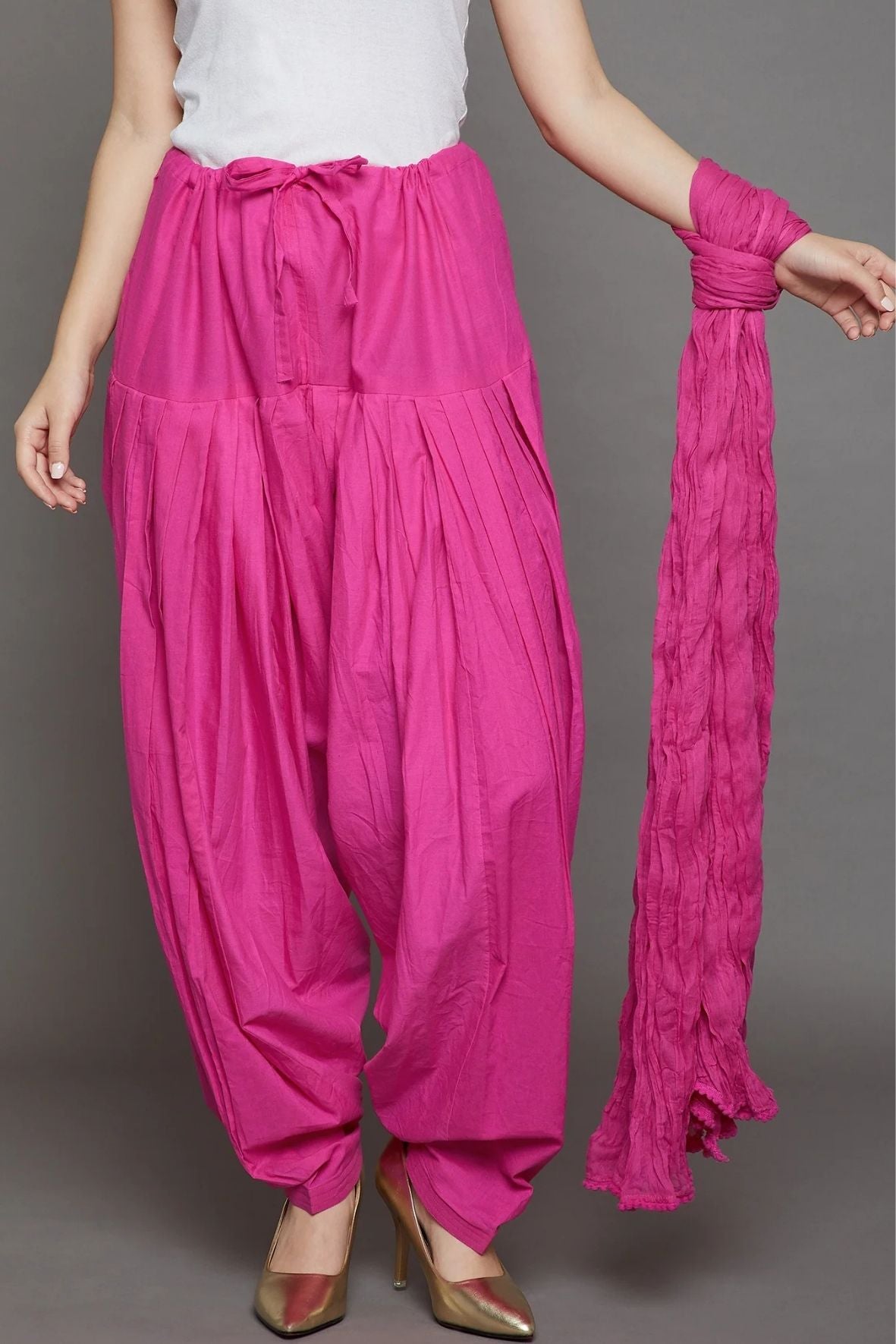 Pink Cotton Plain Patiala with Dupatta