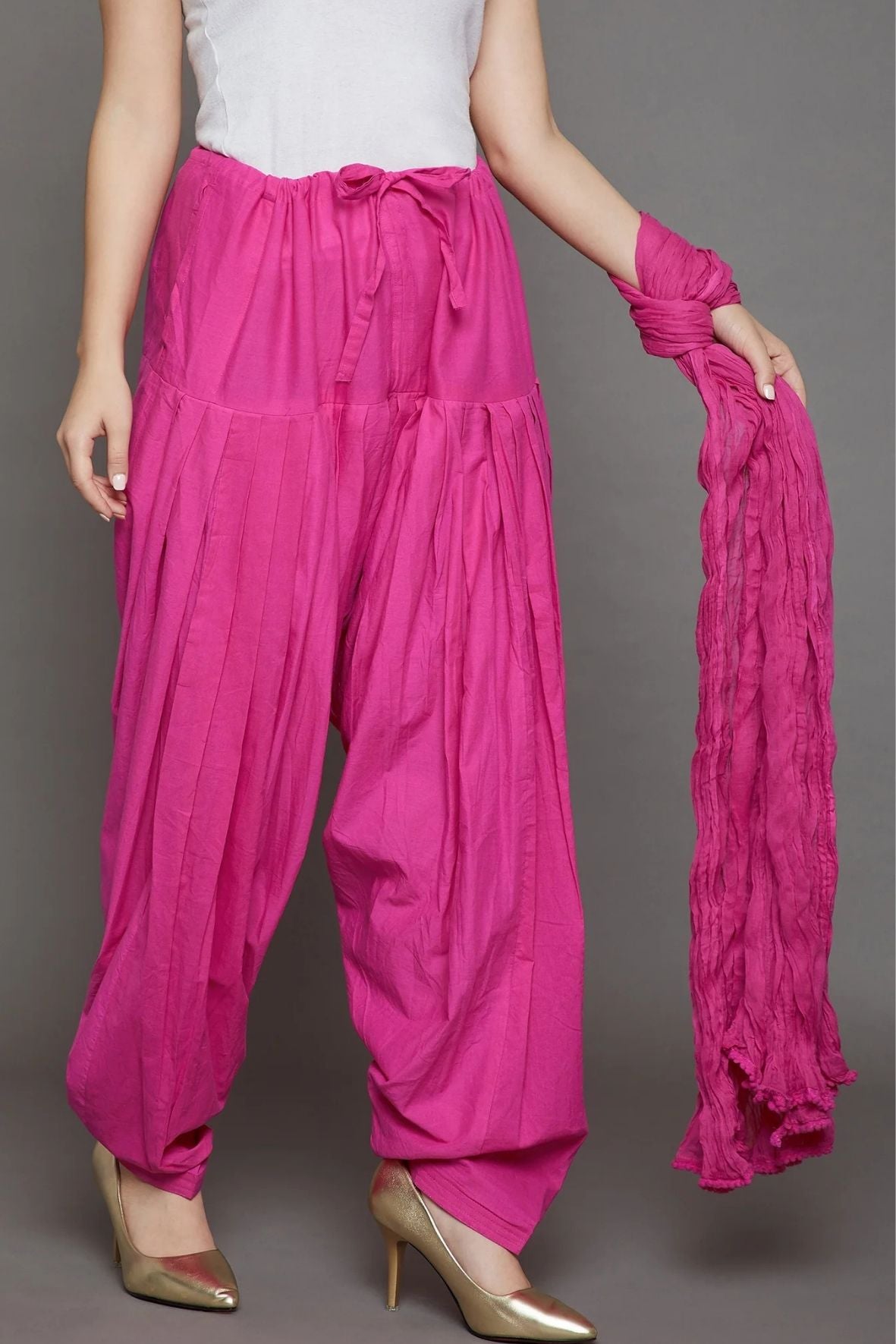 Pink Cotton Plain Patiala with Dupatta