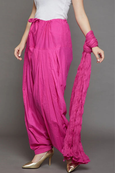 Pink Cotton Plain Patiala with Dupatta
