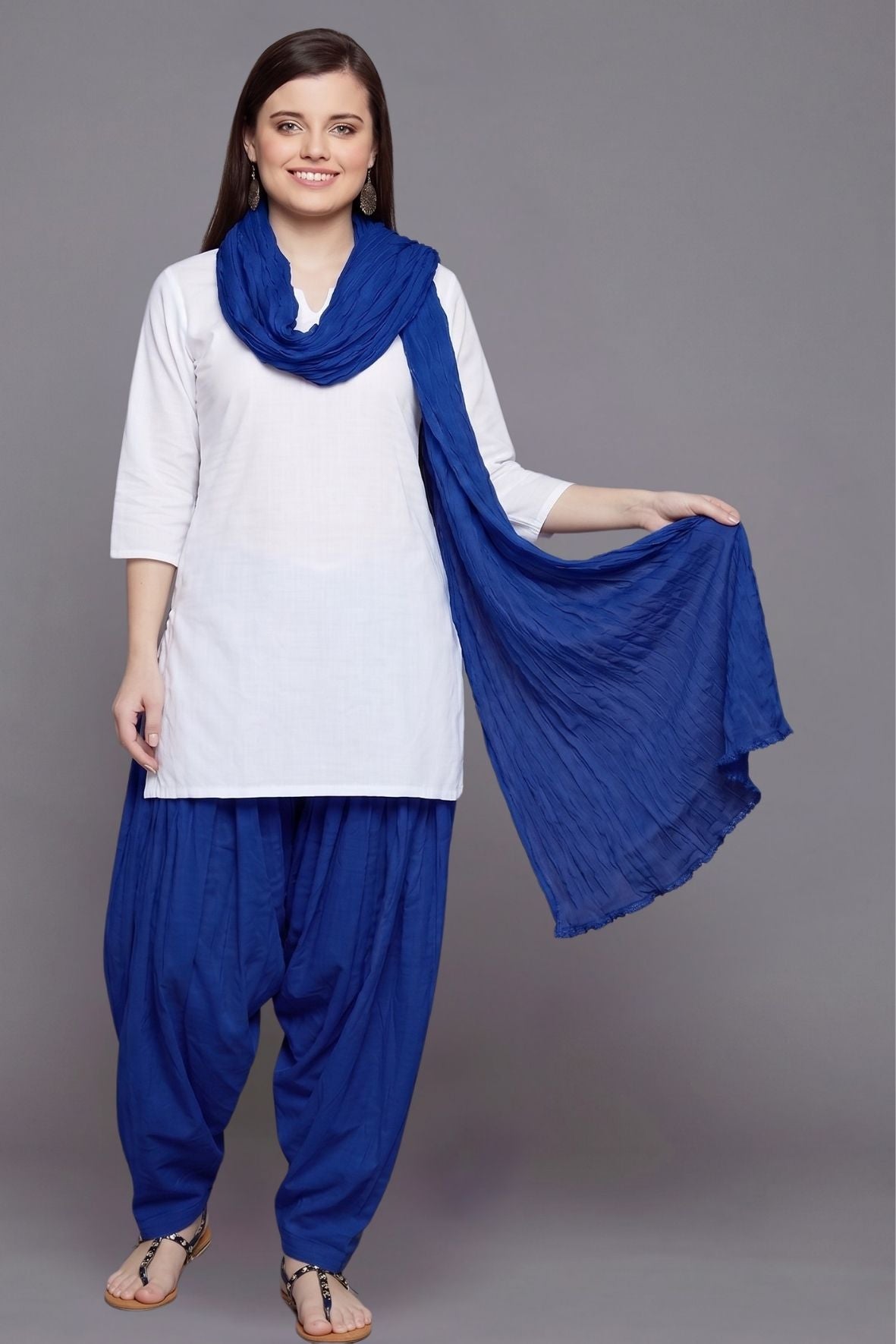 Royal Blue Cotton Plain Patiala with Dupatta
