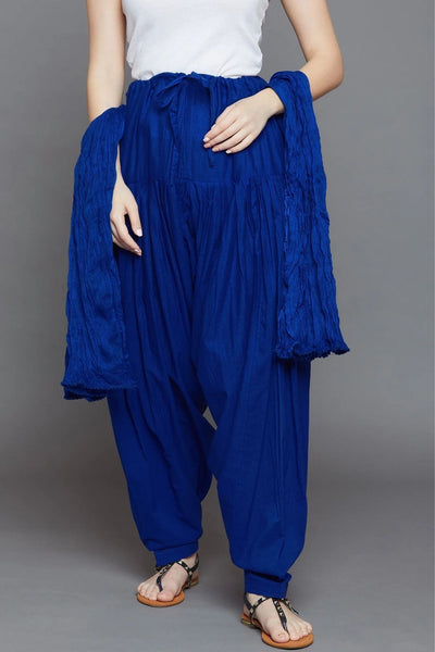 Royal Blue Cotton Plain Patiala with Dupatta
