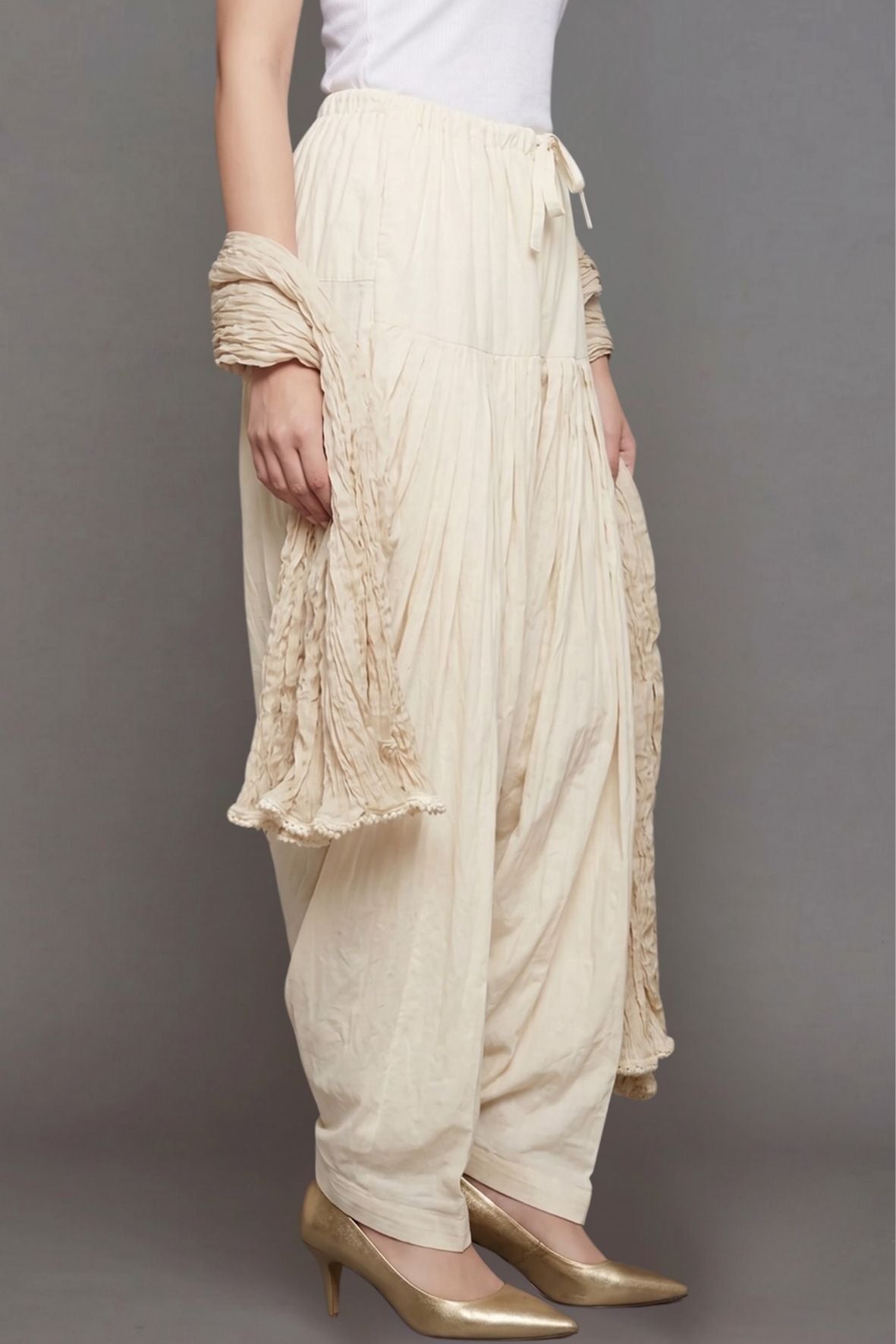 Cream Cotton Plain Patiala with Dupatta