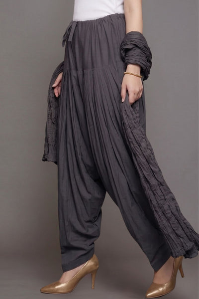 Dark Grey Cotton Plain  Patiala with Dupatta