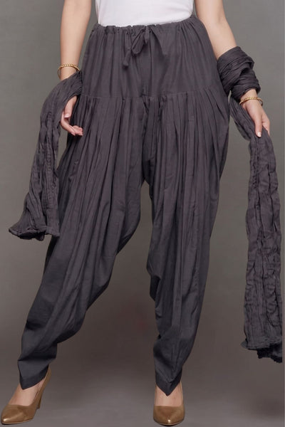 Dark Grey Cotton Plain  Patiala with Dupatta