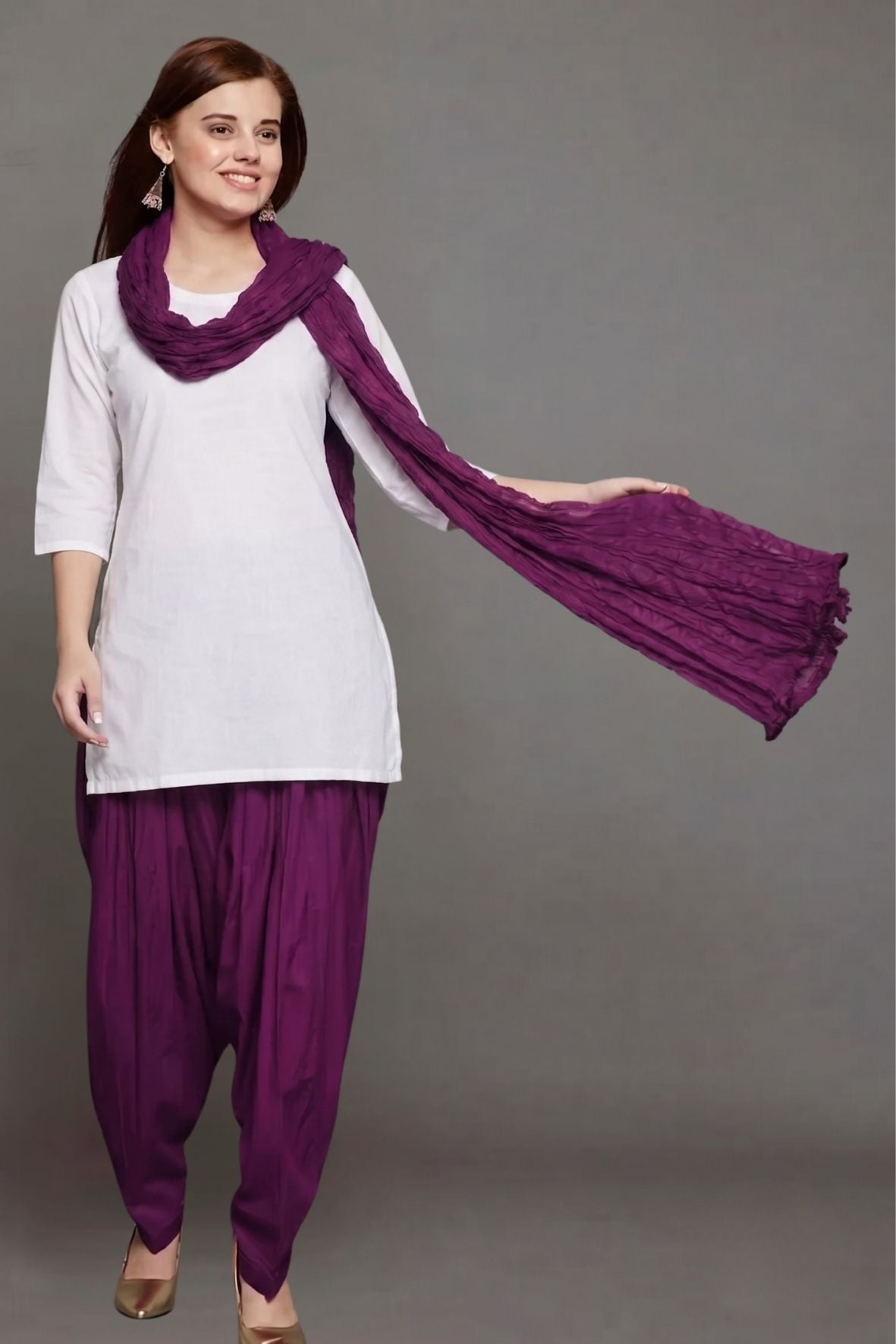 Wine Purple Plain Cotton Patiala with Dupatta