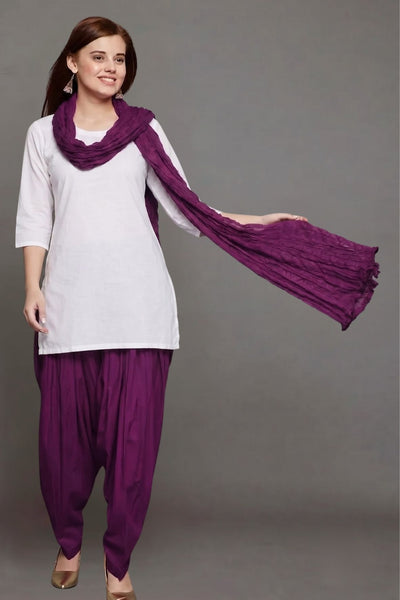 Wine Purple Plain Cotton Patiala with Dupatta