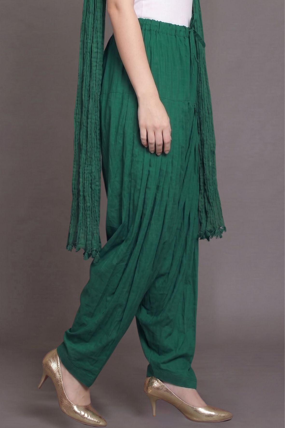 Bottle Green Plain  Cotton Patiala with Dupatta