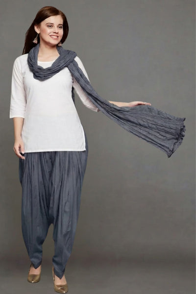 Slate Grey Plain  Cotton Patiala with Dupatta