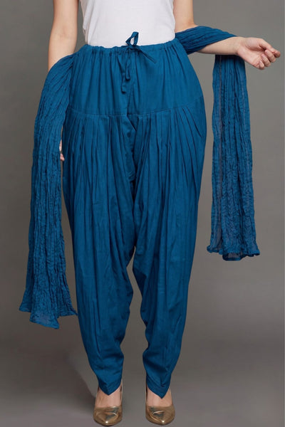 Peacock Blue Plain  Cotton Patiala with Dupatta