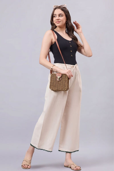 Cotton Palazzo With Dark Green Lace Detailing