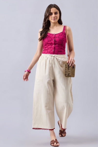 Cotton Palazzo With Turquoise Lace Detailing