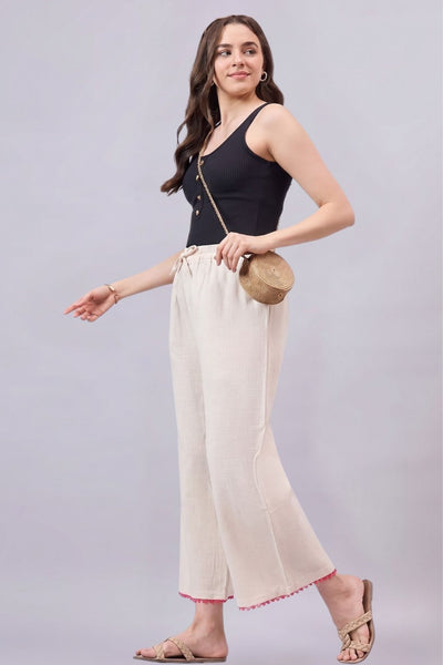 Cotton Palazzo With Royal Blue Lace Detailing