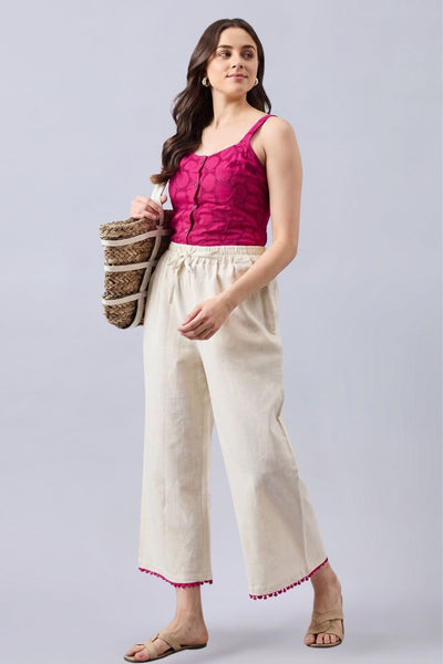 Cotton Palazzo With Turquoise Lace Detailing