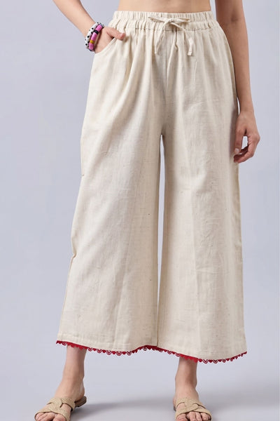 Cotton Palazzo With Red Lace Detailing