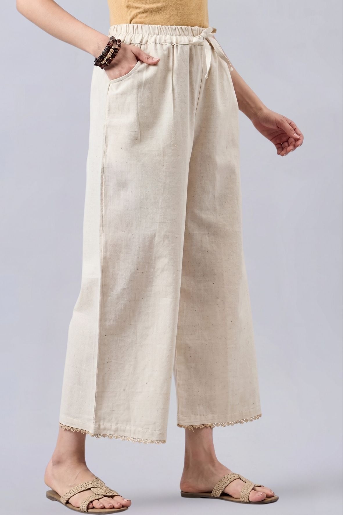 Cotton Palazzo With Skin Lace Detailing