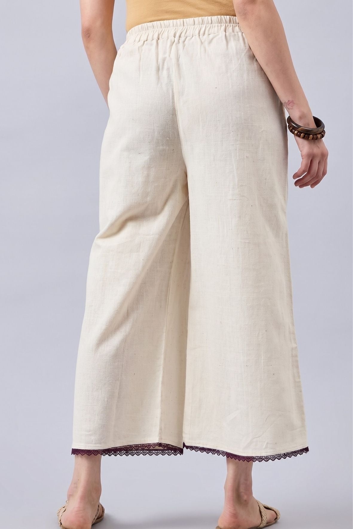 Cotton Palazzo With Wine Lace Detailing