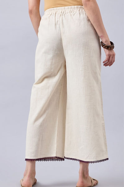 Cotton Palazzo With Wine Lace Detailing