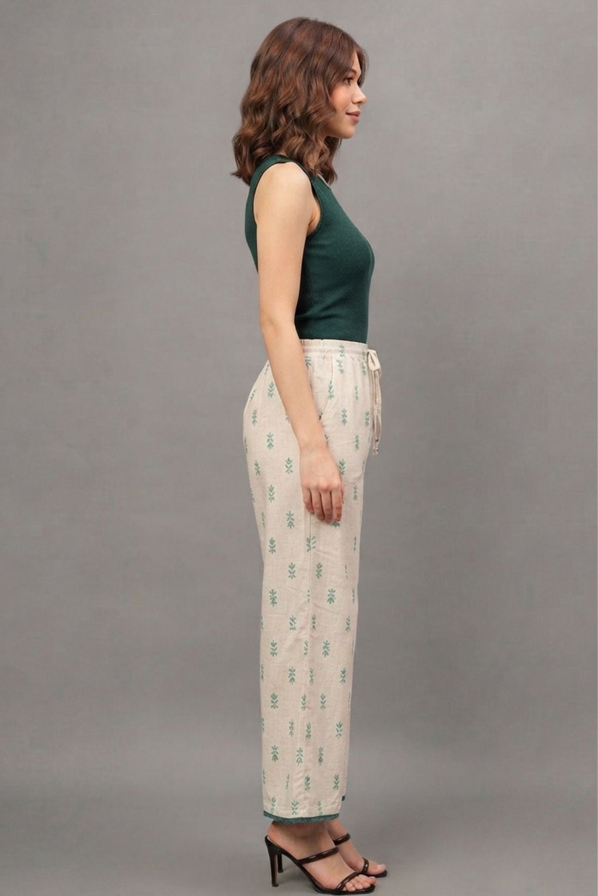 Ivory Sage Green Buti Cotton Lace Palazzo