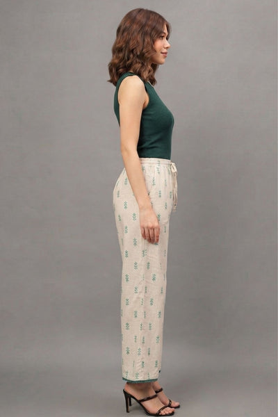 Ivory Sage Green Buti Cotton Lace Palazzo