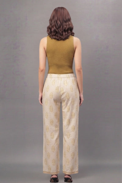 Ivory Mustard Buti Print Cotton Lace Palazzo