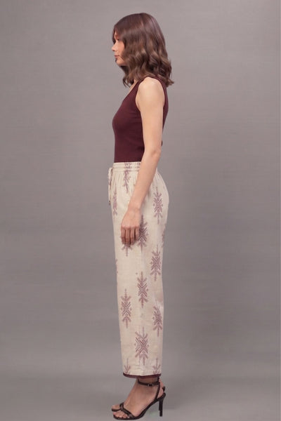 Ivory Maroon Motif Cotton Lace Palazzo