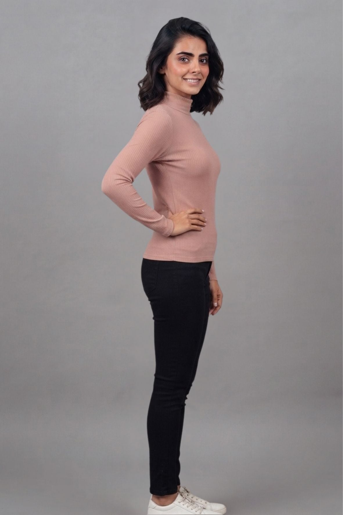 Peach Hi-Neck Crop Top for Women