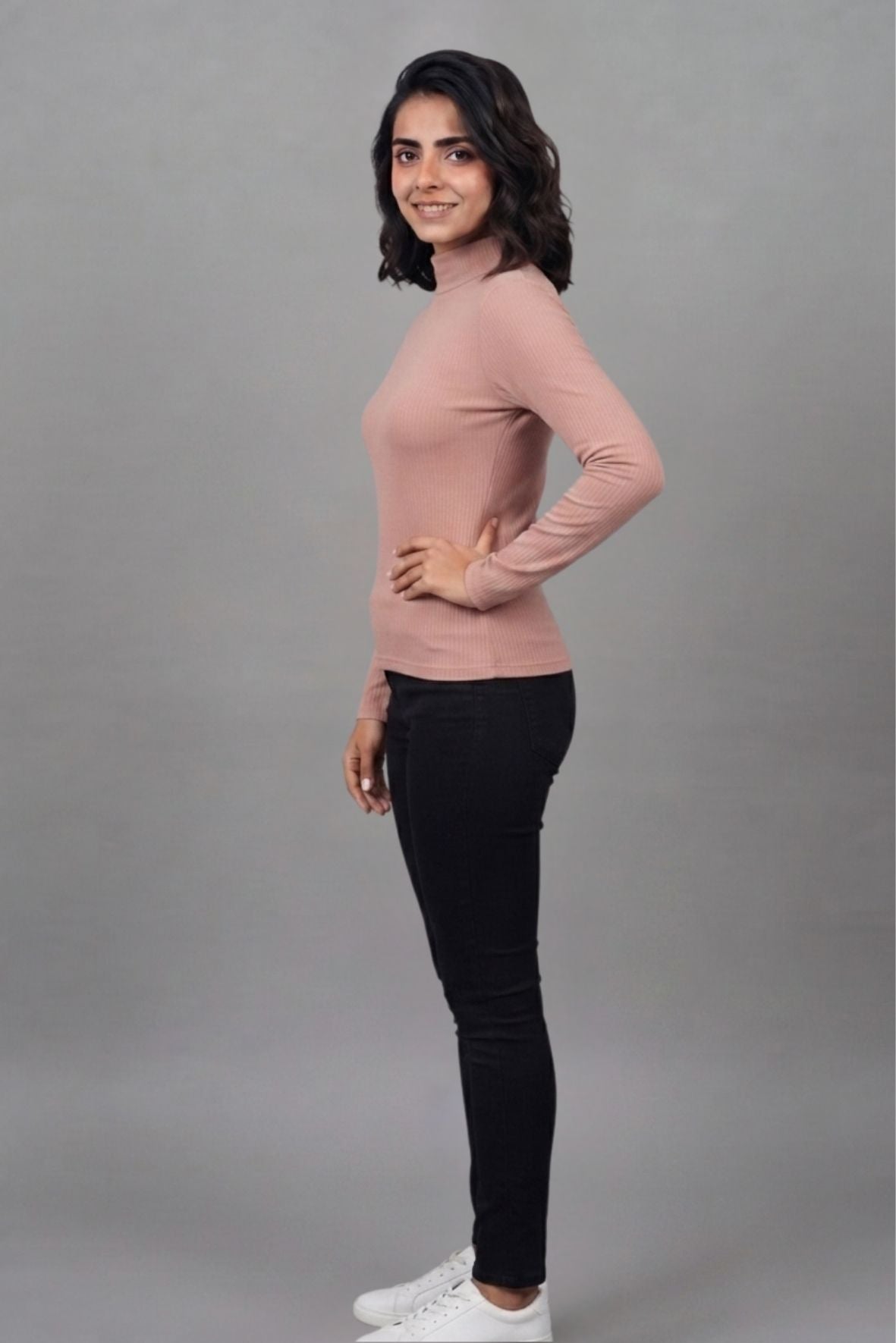 Peach Hi-Neck Crop Top for Women