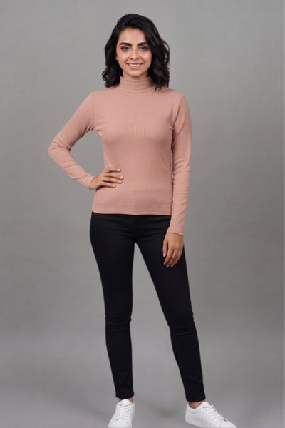 Brown Hi-Neck Crop Top for Women