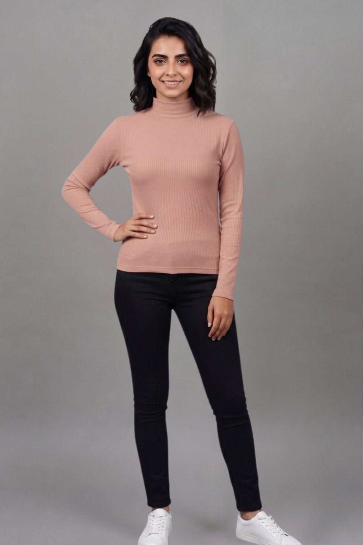 Peach Hi-Neck Crop Top for Women