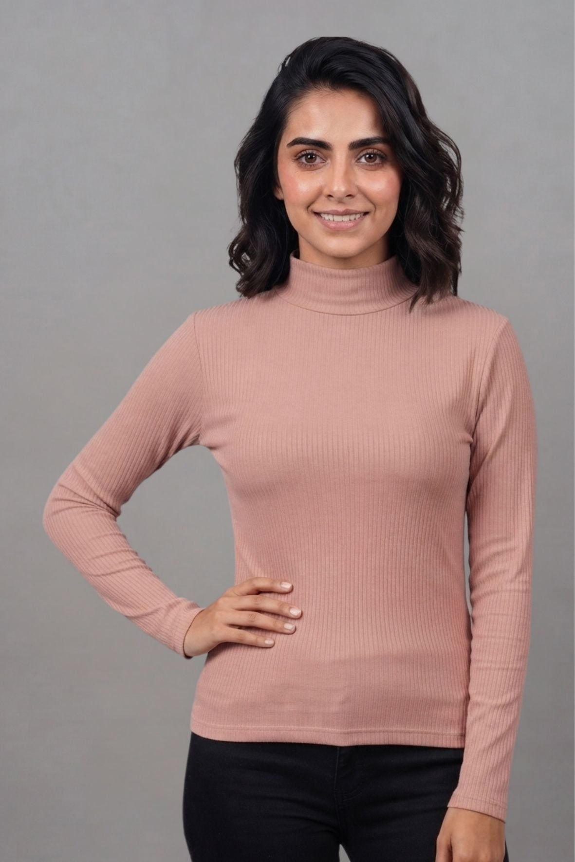 Peach Hi-Neck Crop Top for Women