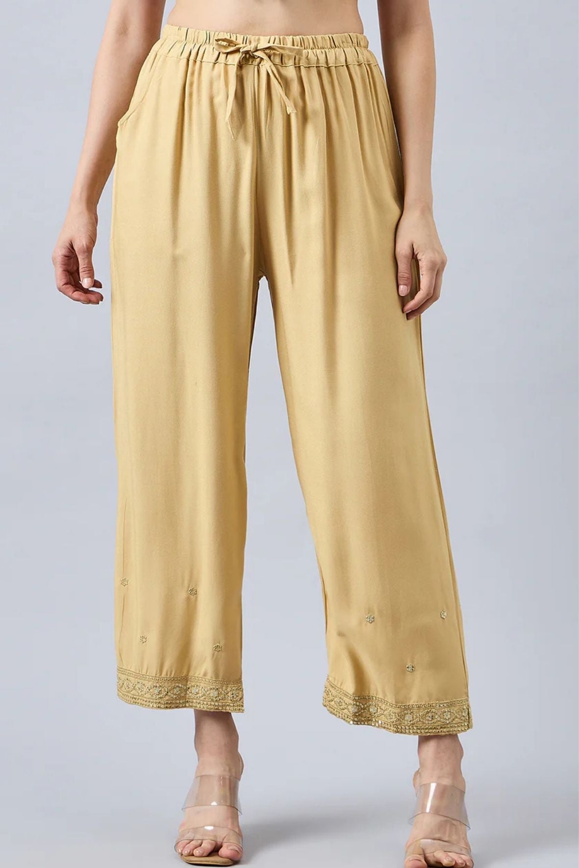 Beige Embellished Palazzo
