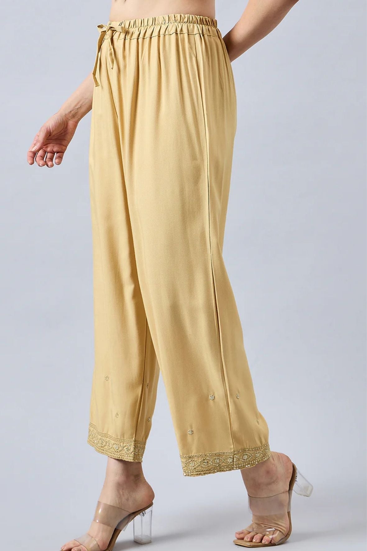 Beige Embellished Palazzo