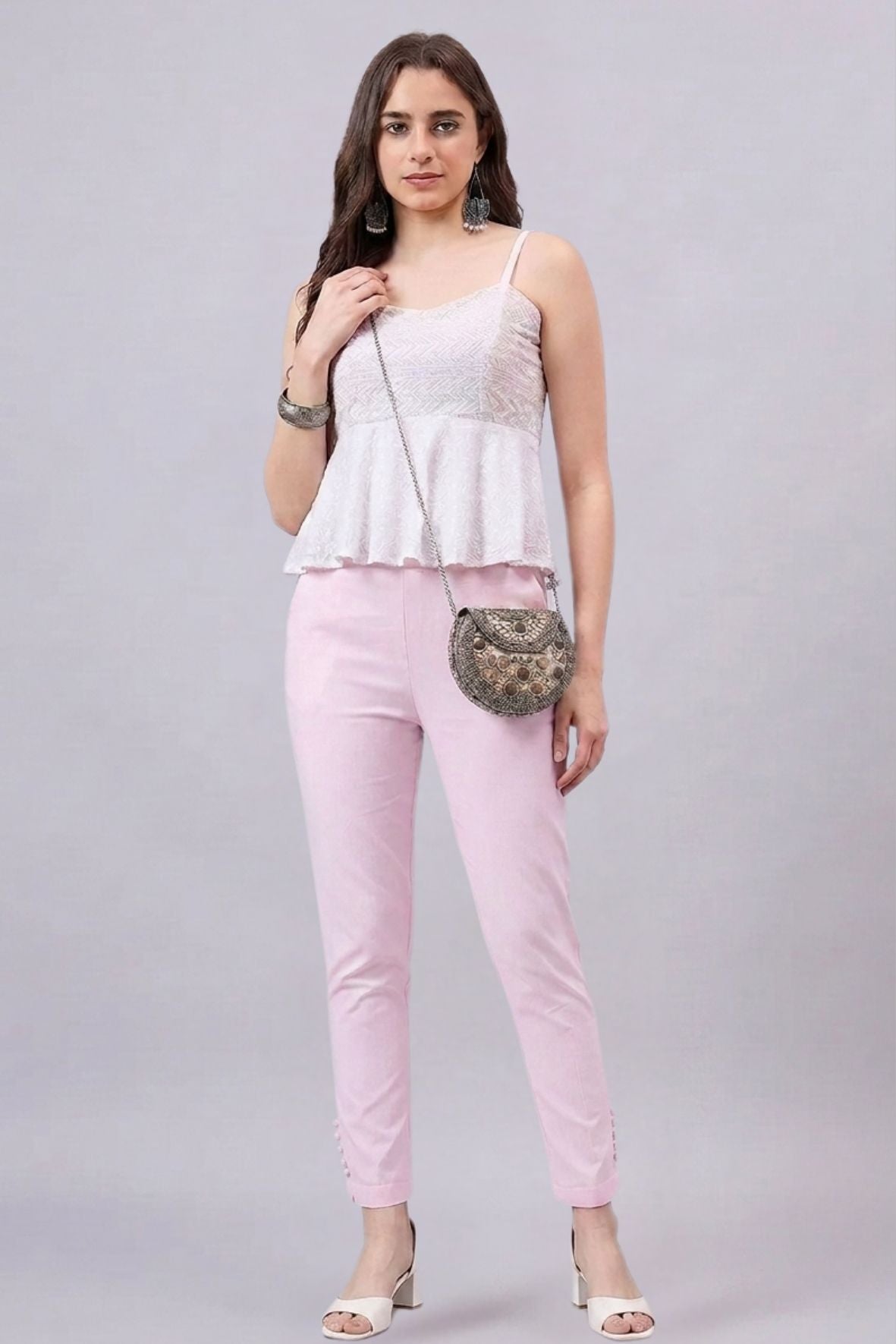 Baby Pink Regular Fit Potli Pants