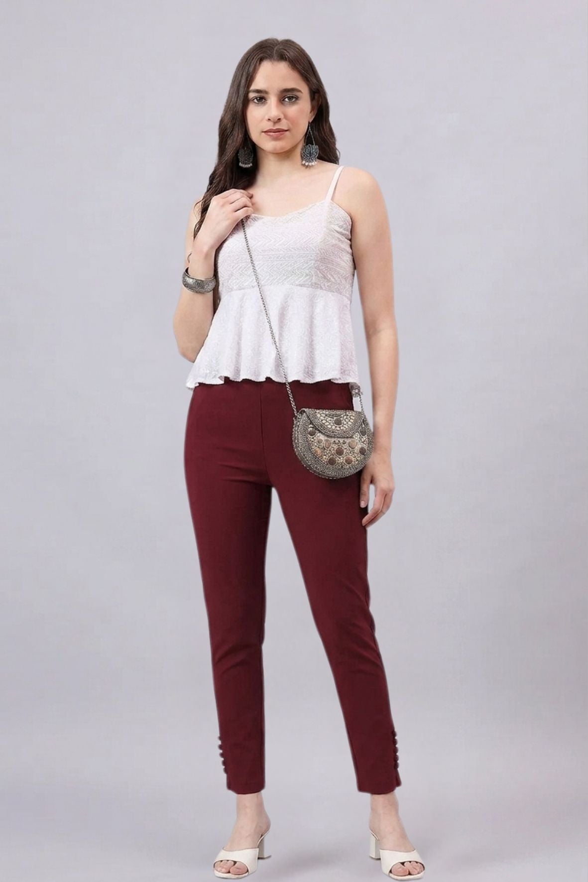 Maroon Regular Fit Potli Pants