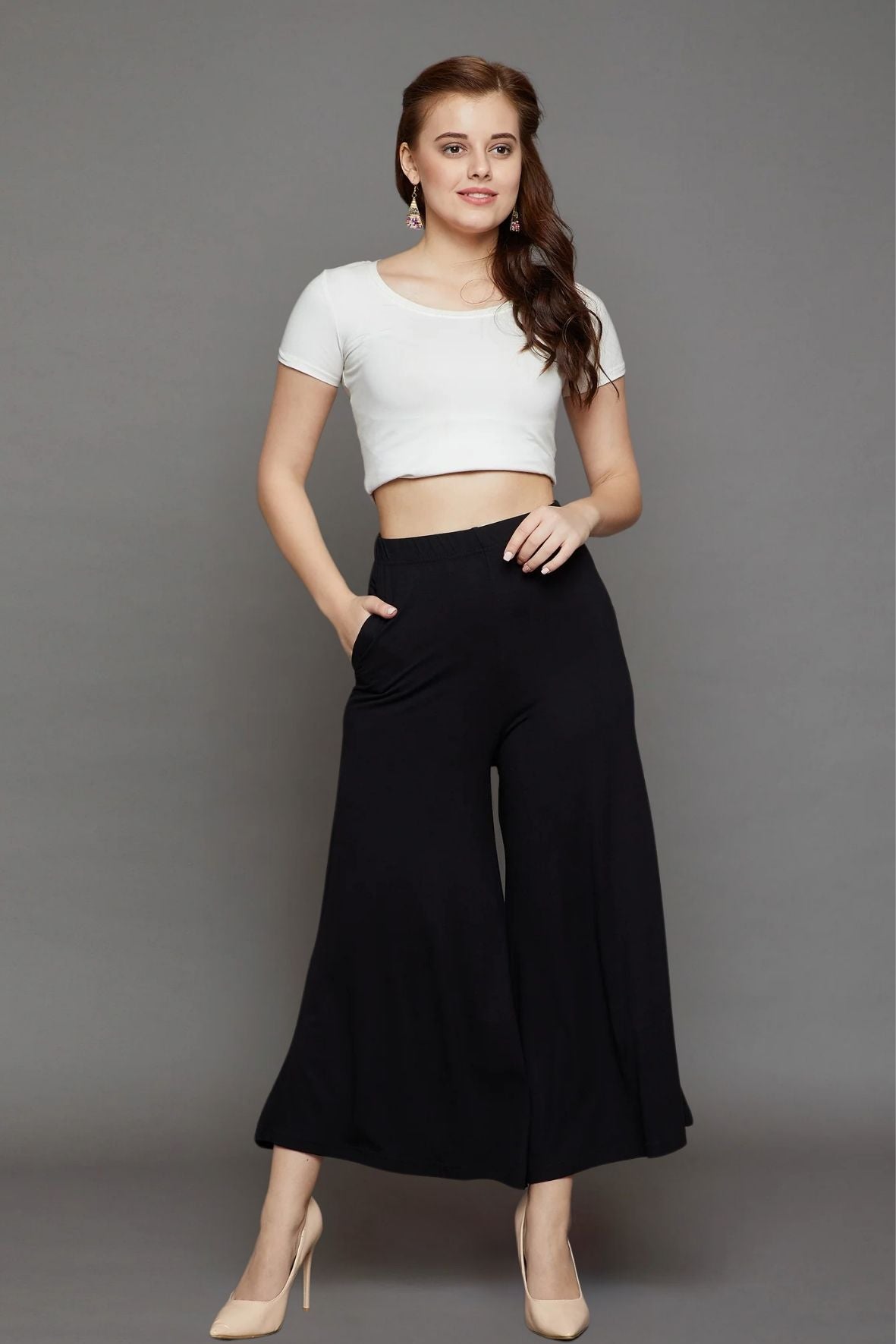 Black Plain Viscose Palazzo