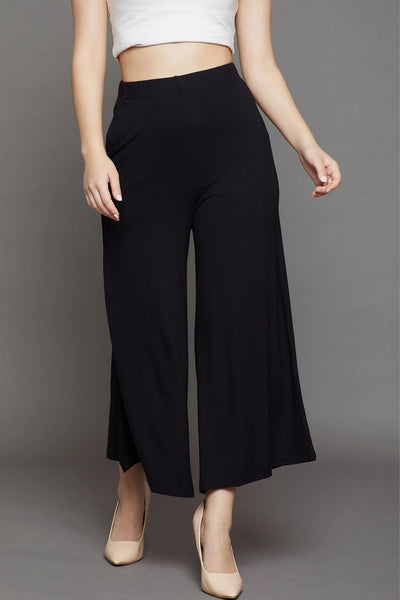 Black Plain Viscose Palazzo