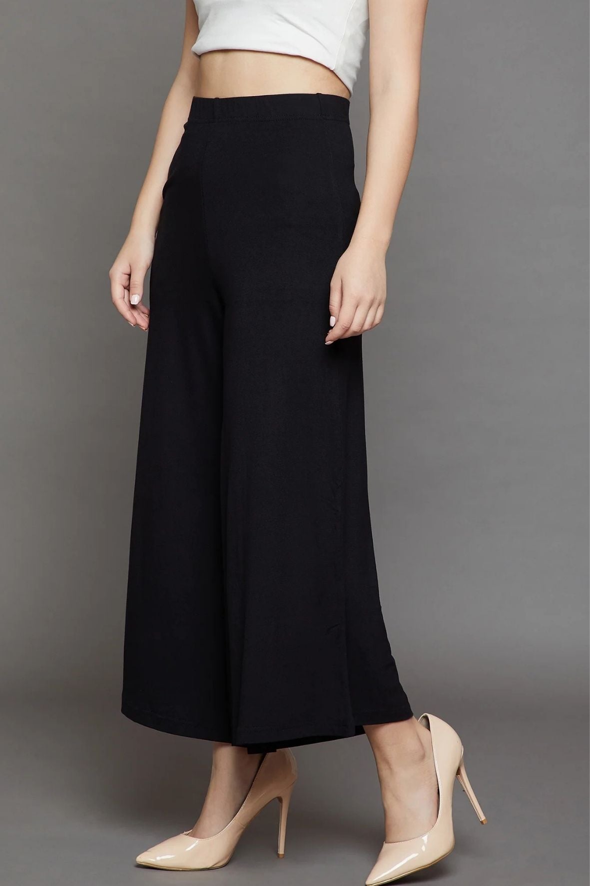 Black Plain Viscose Palazzo