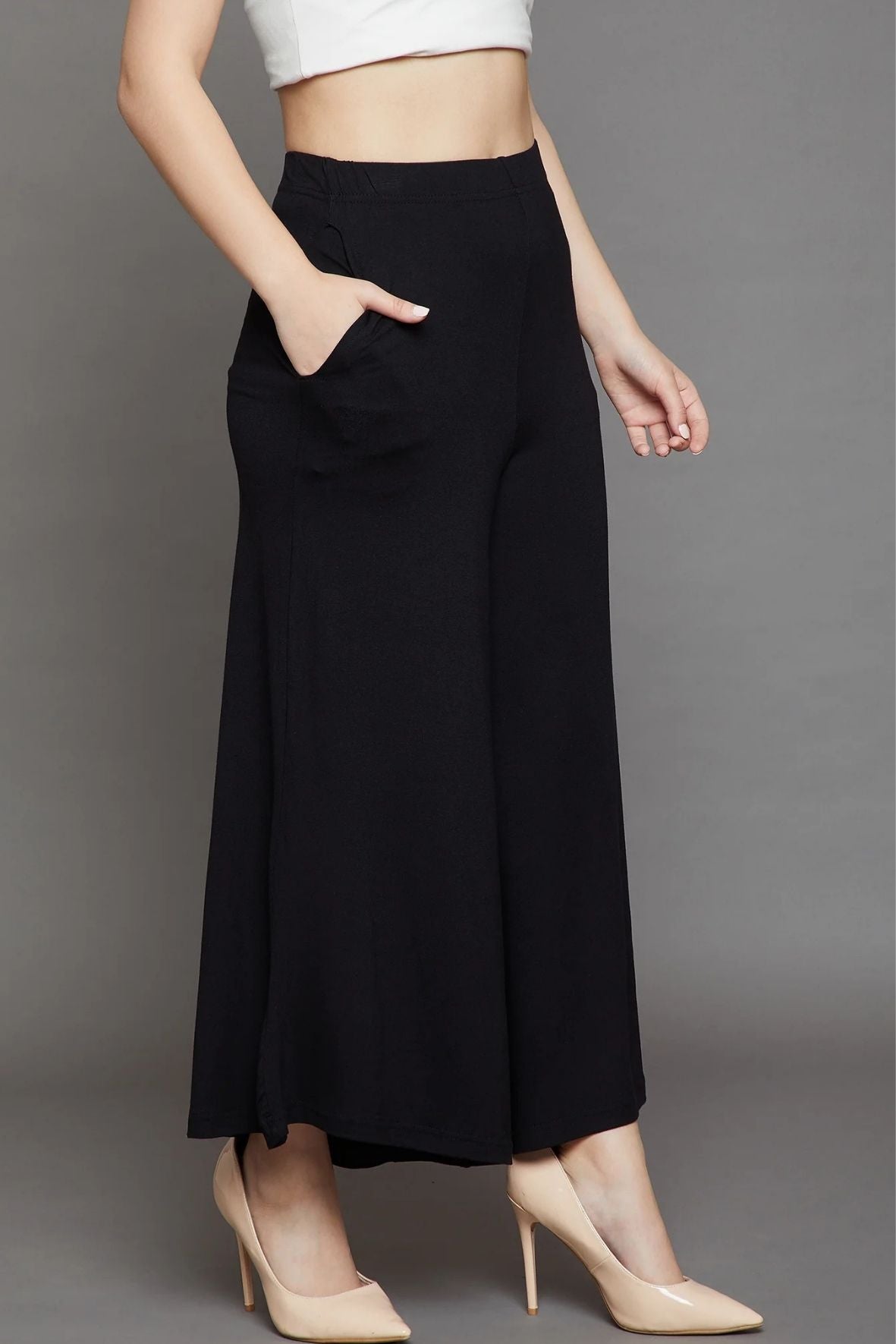 Black Plain Viscose Palazzo