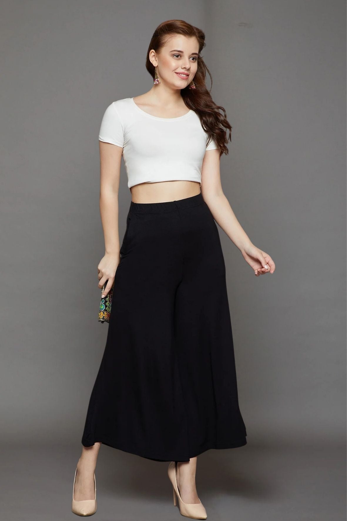 Black Plain Viscose Palazzo