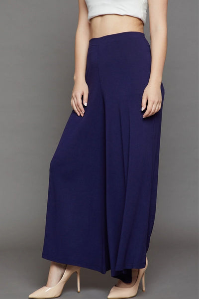 Navy Blue Plain Viscose Palazzo